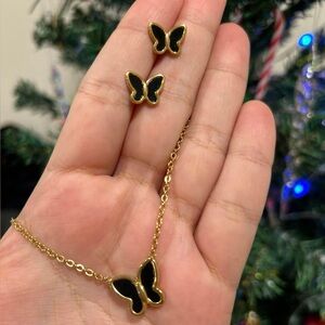 Elegant Black and Gold Butterfly Jewelry Set